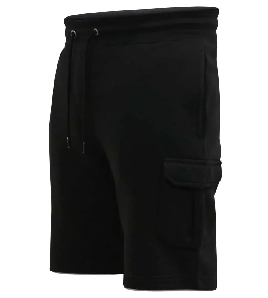 D555 Big Mens Black Fleece Cargo Shorts With Elasticated Waist (CYRUS 2)